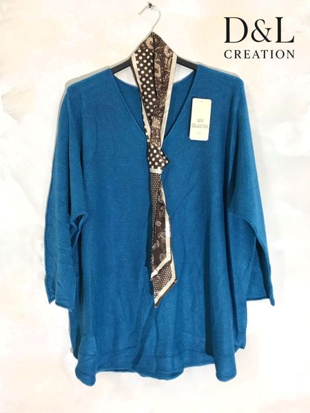 ALLEGRA V-NECK KNIT W/ SCARF ( ny8213F ) - peacock blue / petrol