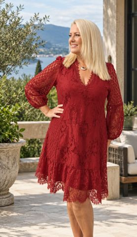Hovedbilde  Thalia V-Neck Lace Dress ( short )  - red - ...