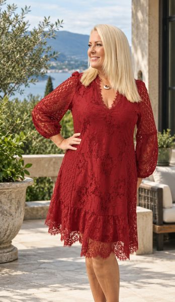  Thalia V-Neck Lace Dress ( short )  - red - levering ca.1 nov