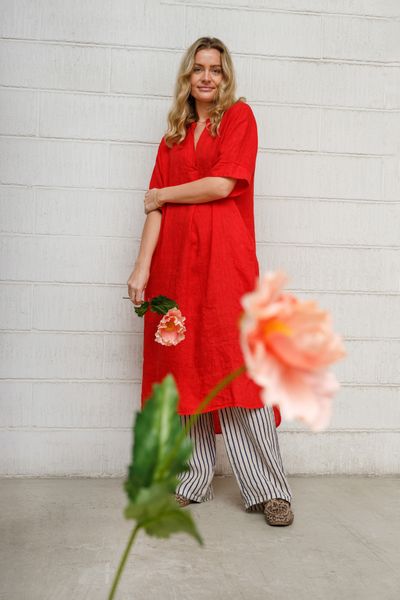 MELINA long linen dress BC - red - kun s/m