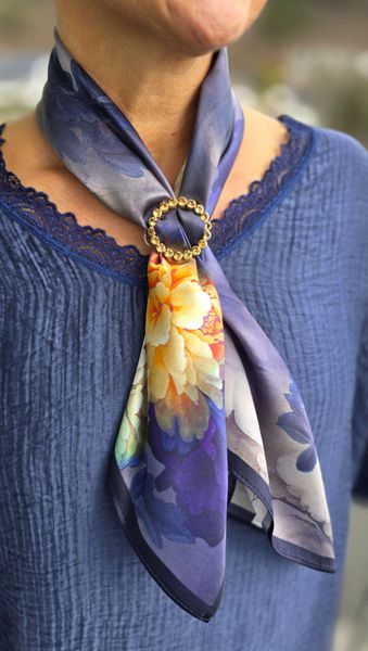 ISADORA SILK SCARF ( 19307 ) – BLUE , GREY & YELLOW