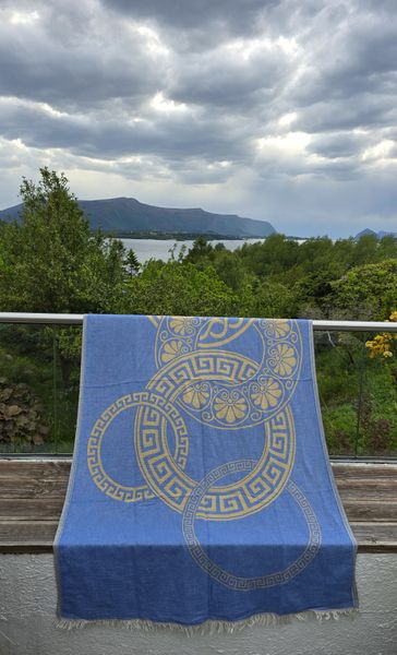 BEACH TOWEL OLYMPIA ( 25082 )-PARL.BLUE & MUSTARD