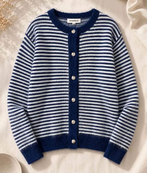 Elodie Striped Cardigan (1195-2099) - Navy- ca. 25 august levering