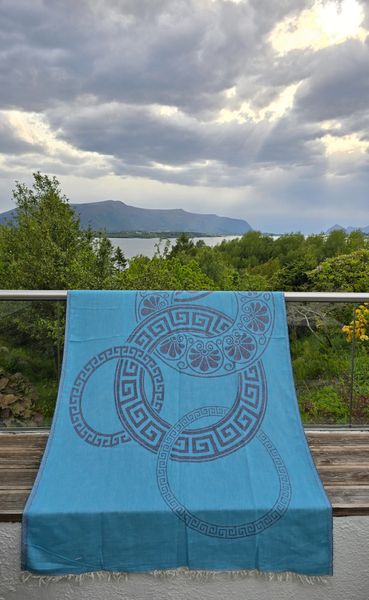 BEACH TOWEL OLYMPIA ( 25083)- TURQUOISE & NAVY BLUE