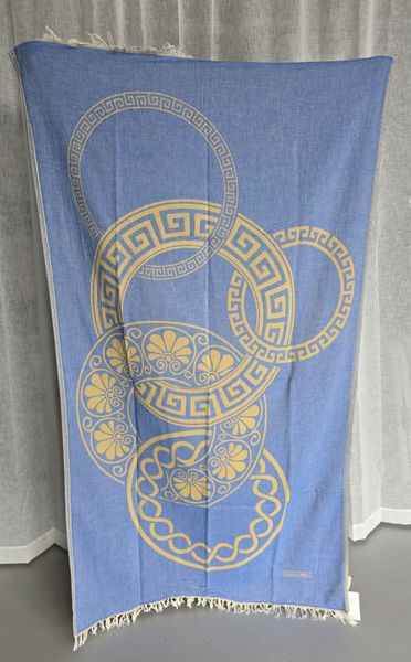 BEACH TOWEL OLYMPIA ( 25082 )-PARL.BLUE & MUSTARD