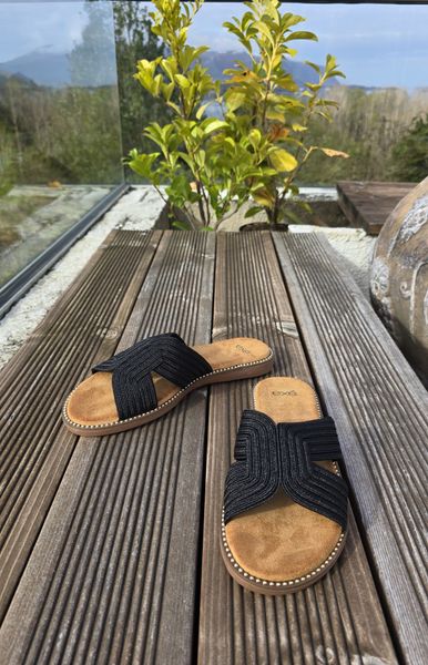 EXE SANDALS ( ZF1982-F5 ) - EMBROIDERY BLACK