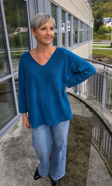 ALLEGRA V-NECK KNIT W/ SCARF ( ny8213F ) - peacock blue / petrol