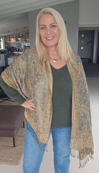 Indira Scarf (F60-A) - Gold & Salvie ( gr&aring;gr&oslash;nn )