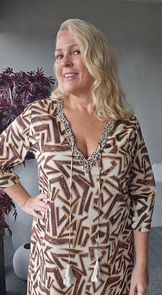 AZORA DRESS - bronze print - levering slutt mai