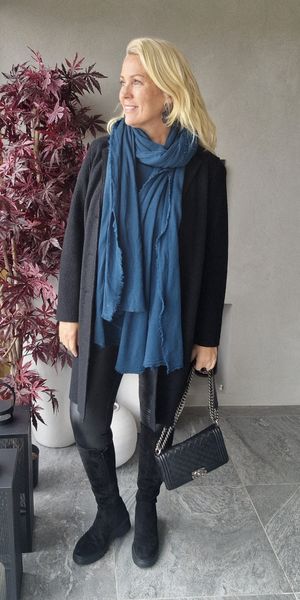 By Basics - TUNIC l/s w/high neck & slits ( 6040 )-petrol blue
