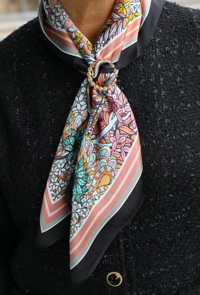 ISADORA SILK SCARF ( 19326 )– LIGHT PEACH, MULTI & BLACK
