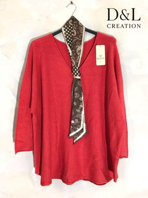 Hovedbilde ALLEGRA V-NECK KNIT W/ SCARF ( ny8213F ) - red ( ...