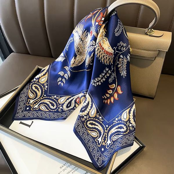 ZELIE SILK SCARF ( rs02 ) – NAVY, CREAM & GOLD