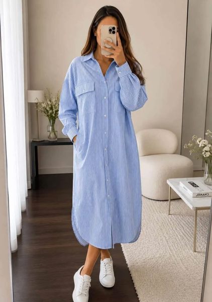 Carolina Shirt Dress (9607-3236) - Light Blue - ca.25 august levering