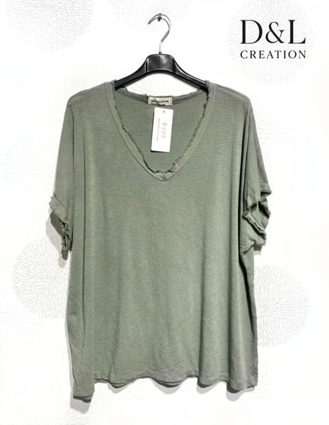 SOLENE V-NECK TOP (sy24263) - kaki